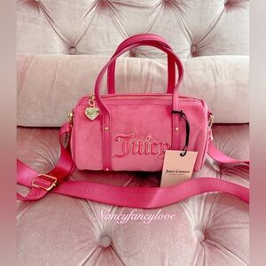Juicy Couture Queen of Everything Hot Pink Velour Barrel Bag NWT